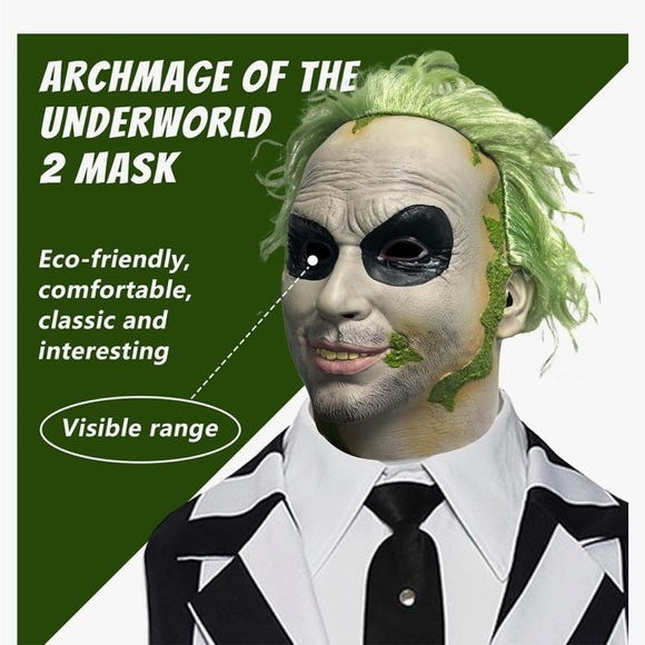 Beetlegeuse Head Mask. Wear for Halloween, A party, Masquerade Ball, Dress up. - Picture 4 of 8